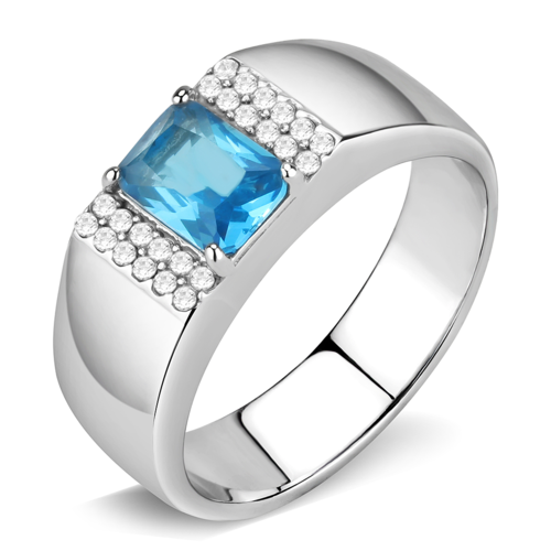 Men No Plating Stainless Steel Ring with Synthetic in Sea Blue - Size 