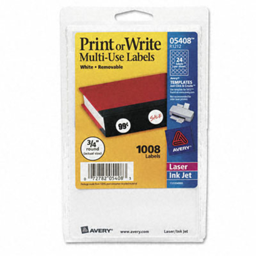 Avery 05408 Print or Write Removable Multi-Use Labels- 3/4in dia- Whit