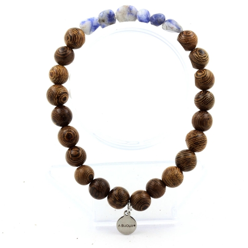 Blue Jasper from South Africa + wood Bracelet 8 mm Beads.