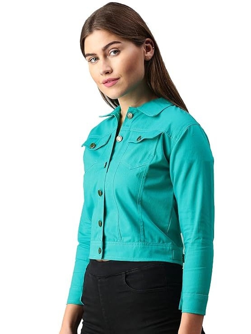 Women's Denim Jacket Cotton Blend Mild Wash Short Length (Size-L)