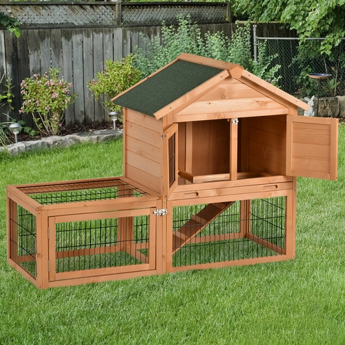 PawHut Wood Rabbit Hutch Bunny Small Animal House Portable with