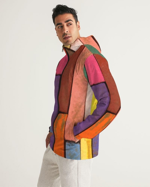 Mens Hooded Windbreaker - Rainbow Casual/sports Water Resistant Jacket