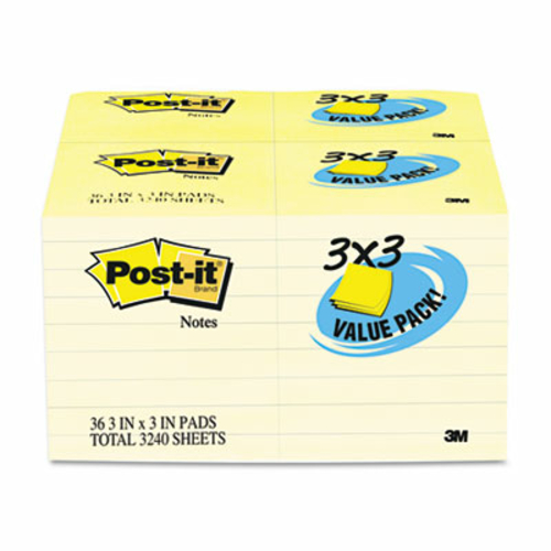 Sticky note 654-36VAD90 Note Pad- 3 x 3- Canary- 100 Sheets- 36/Pack