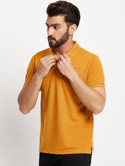Men's solid cotton polo t-shirt (Size-L) (Color-YELLOW)