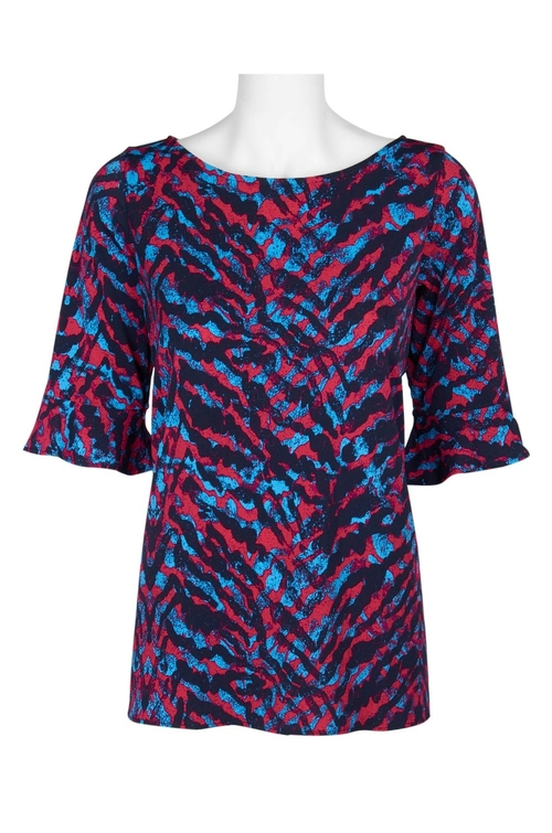 Leota Boat Neck 3/4 Sleeve Multi Print Jersey Top