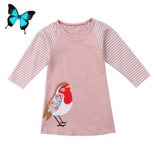 Cute Kids Baby Girls Long Sleeve Bird Party Dress