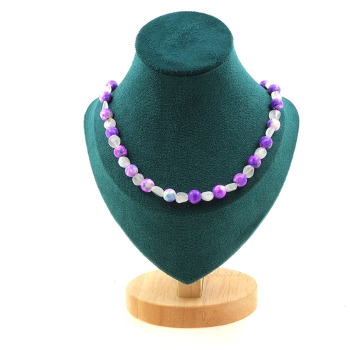Moonstone + purple blue Jasper 8 mm beads necklace.