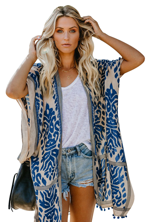 Blue Prowess Pom Pom Kimono