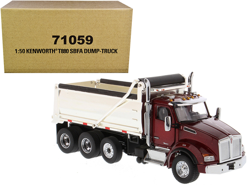 Kenworth T880 SBFA Dump Truck Radiant Red and Chrome 1/50 Diecast