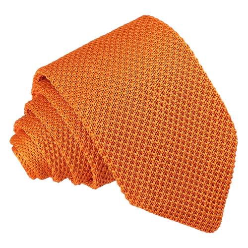 Plain Knitted Slim Tie - Tangerine