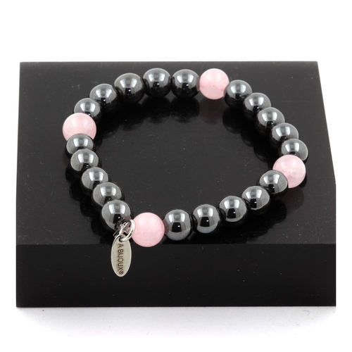 Hematite + Rose Quartz Bracelet 8 mm Beads.