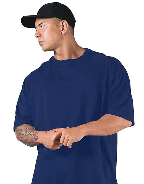 Oversized Baggy Fit Drop Shoulder Half Sleeves Round Neck Solid Pure