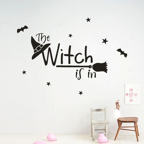 Happy Halloween Wall Sticker Letter Witch Black