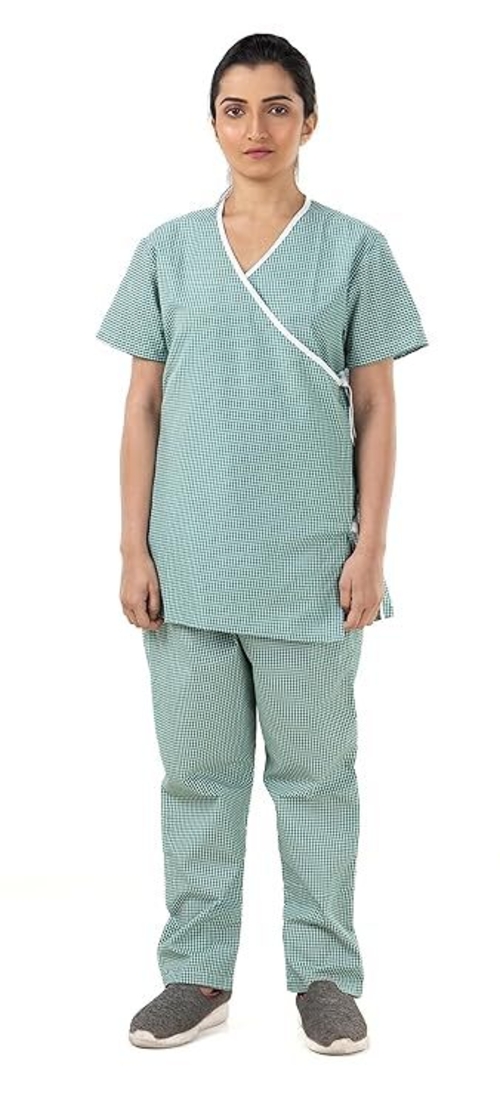 Unisex Reusable Poly Cotton Patient Dress Front-Open Overlap (Size-M)