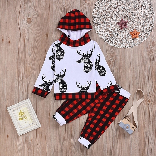 Newborn Infant Baby Christmas Cartoon Deer Plaid