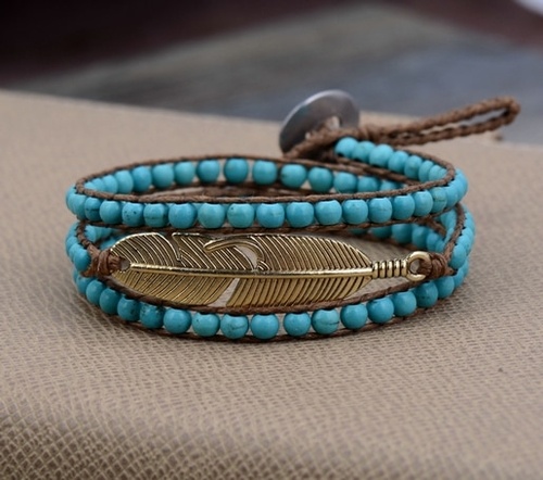 Semi Precious Stone Antique Gold Leaf 3 Strands