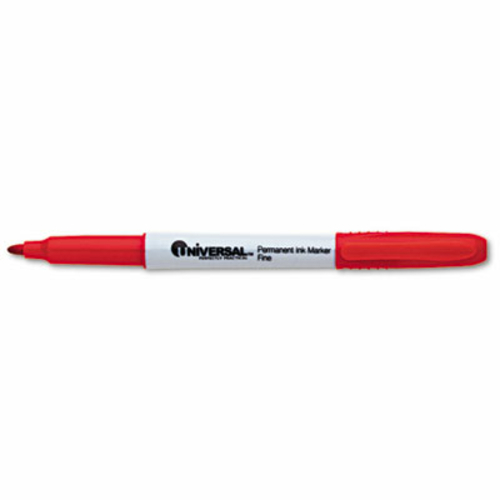 Universal 07072 Pen Style Permanent Markers- Fine Point- Red- Dozen