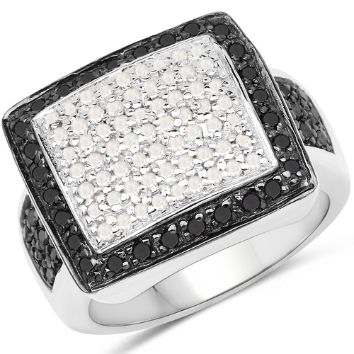 0.61 Carat Genuine Black Diamond and White Diamond .925 Sterling