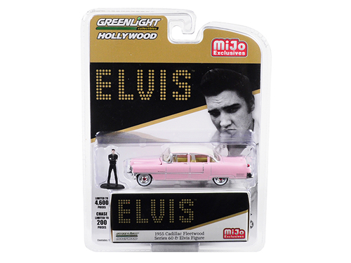 1955 Cadillac Fleetwood Series 60 Pink with Elvis Presley Figurine