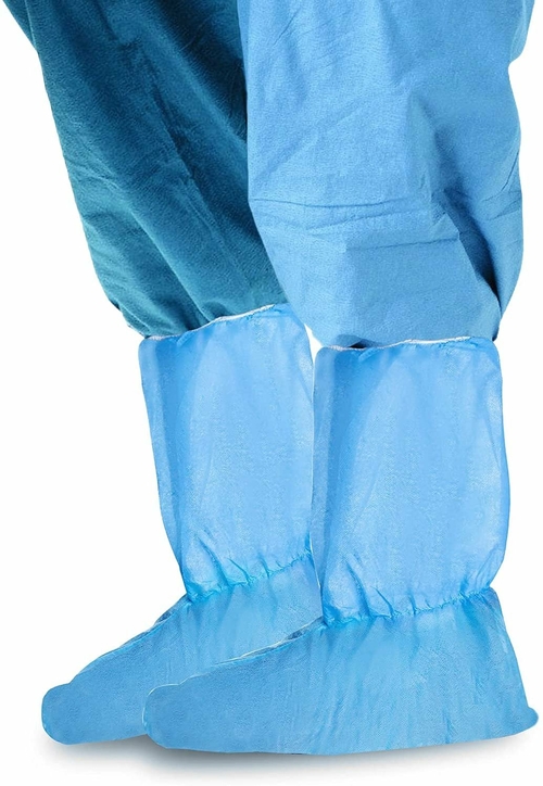 Disposable Boot Covers in Bulk. Pack of 50 Breathable Blue Overshoes,