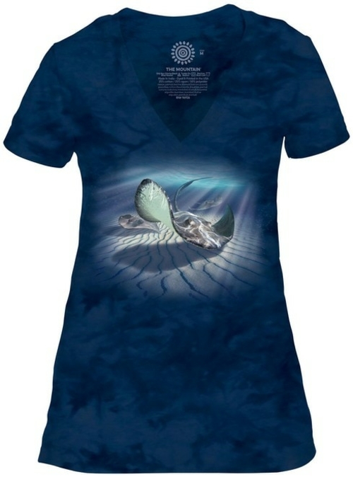 The Mountain 4165090 Blue Stingrays & Sun Rays V-Necks T-Shirt - Small