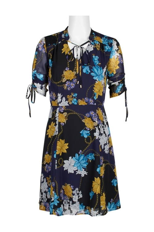 Sharagano Madarin Collar Tie Neck Adjustable Sleeve Elastic Waist