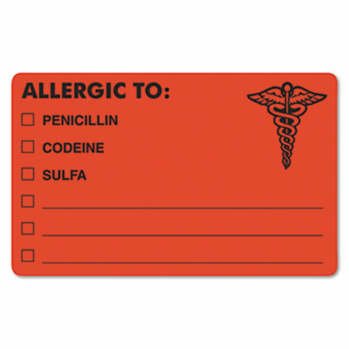 Tabbies 00488 Drug Allergy Medical Warning Labels- 4 x 2-1/2- Fluor Re