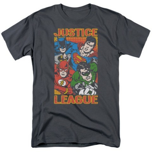 Jla-Hero Mashup Short Sleeve Adult 18-1 Tee, Charcoal - 4X