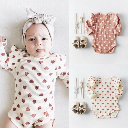 Infant Baby Girl Heart Print Bodysuits Cotton