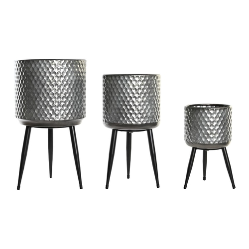 Set of pots DKD Home Decor 30 x 30 x 55 cm Black Grey Metal White