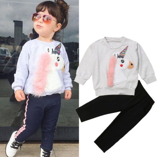 Fashion Kids Baby Girls Unicorn Tracksuit