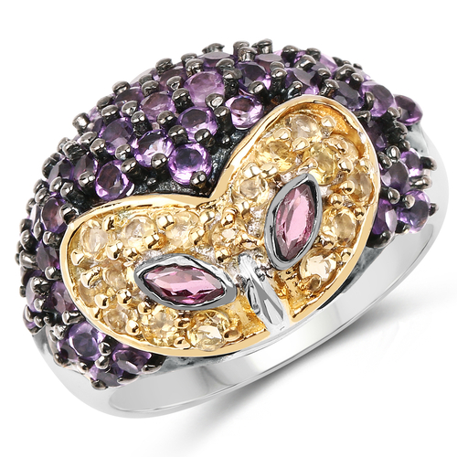 2.10 Carat Genuine Rhodolite, Citrine and Amethyst .925 Sterling