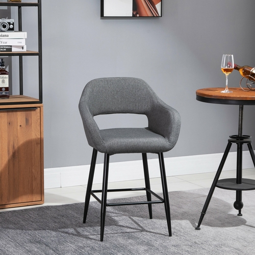 HOMCOM Modern Counter Height Barstools Linen Fabric Upholstered Chair