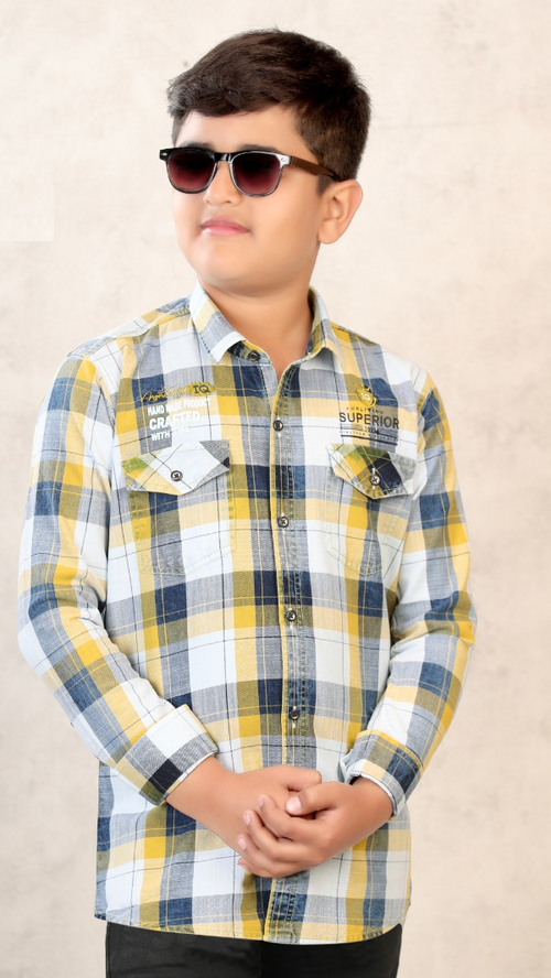 Boys Checked Cotton Casual Shirt (Color Yellow) (Size 4 - 5 Years)