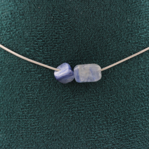 Blue kyanite from Brazil 2 beads necklace.