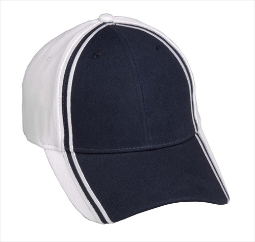 CG102 Collegiate Cap Stiped On Front Panel & Visor, Navy, Whit
