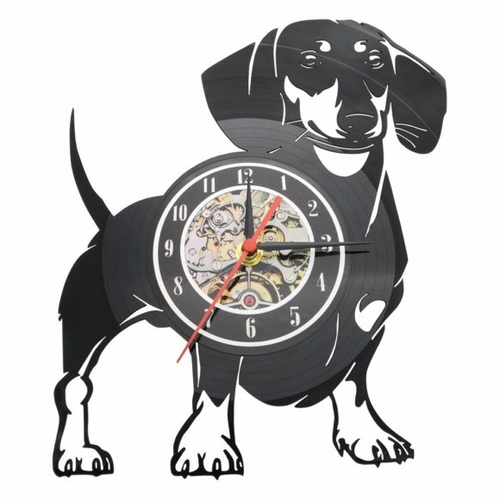 DOG DACHSHUND HANDMADE VINYL RECORD WALL CLOCK