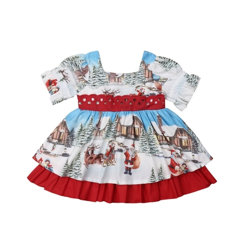 Retro Kids Baby Girl Christmas Princess Dress