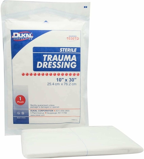 Dukal Case of 25 NonWoven Trauma Dressing, White 10" x 30". Rectangle