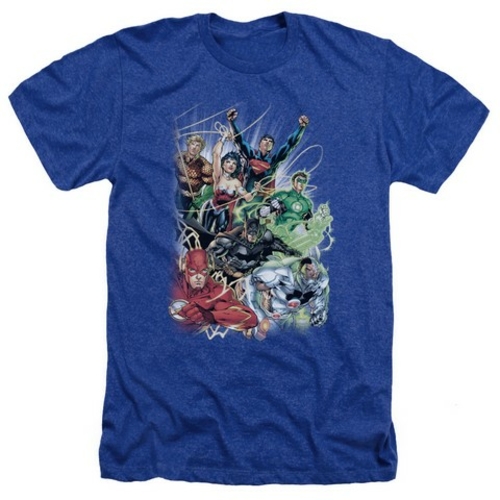 Trevco Jla-Justice League No.1 - Adult Heather Tee - Royal- Large