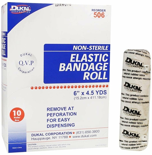 Dukal Elastic Bandages 6 inch x 4.5 Yard. Case of 50 Non-sterile