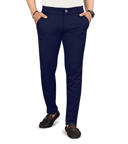Men's Lycra Blend Trouser Pants (Size-36) (Color-NAVY BLUE)