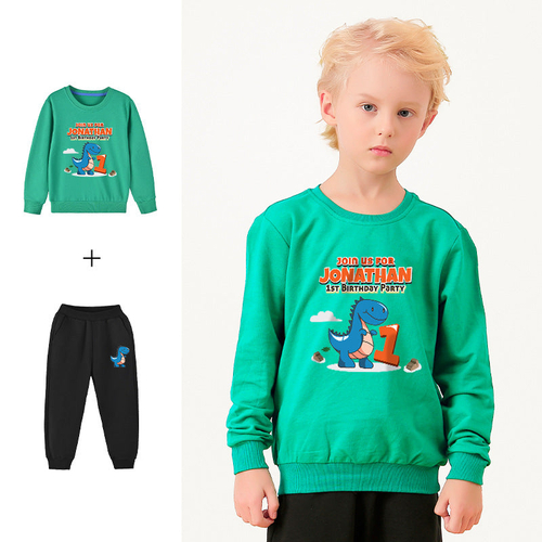 Baby Boy Cartoon Dinosaur Print Pattern Hoodie Combo Trousers Cotton 1