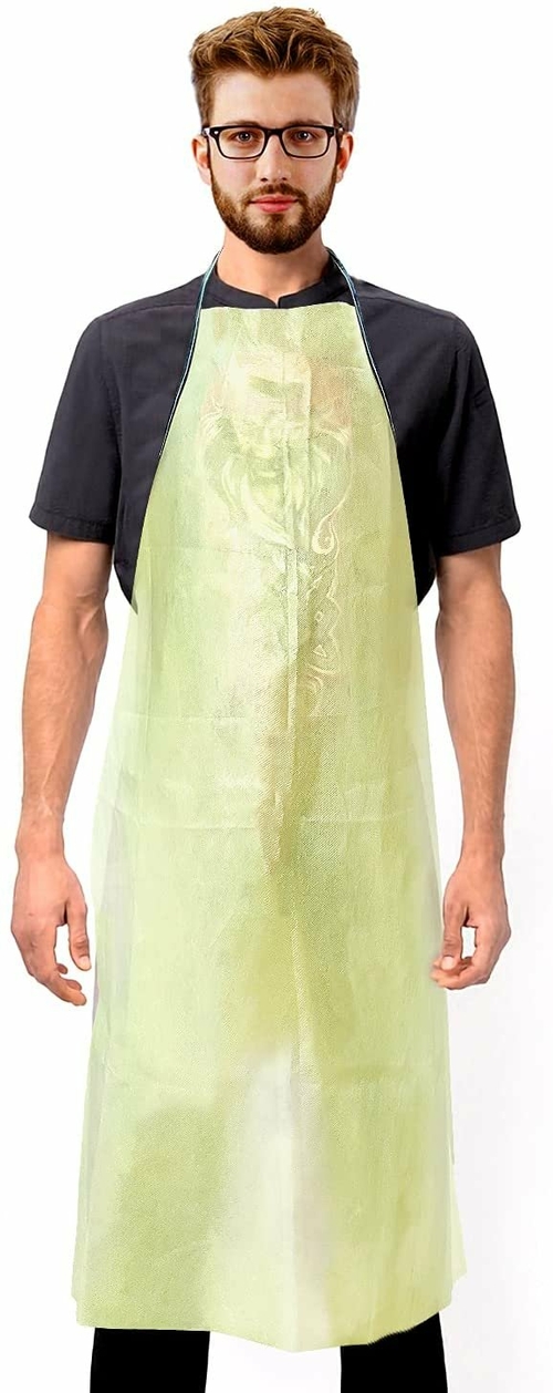 Yellow PE PP Disposable Aprons 36" x 27.5". Pack of 10 Disposable