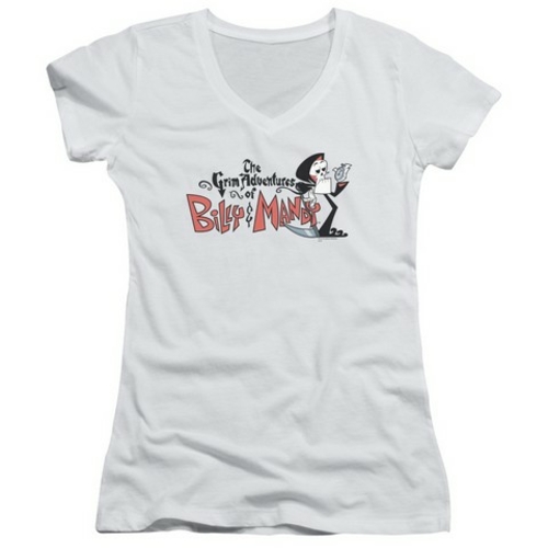 Trevco Billy & Mandy-Logo - Junior V-Neck Tee - White & Small