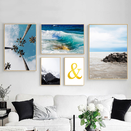 Sea Wave Coconut Tree Landscape Wall Art