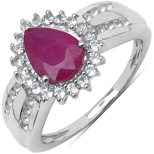 1.61 Carat Genuine Ruby, White Topaz .925 Sterling Silver Solitaire