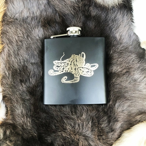 Custom Kraken / Octopus Design Mat Black Flask 8oz Stainless Steel