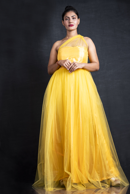 Yellow One shoulder Gown