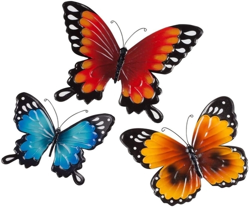 Indoor Outdoor Metal Butterflies Set of 3   Blue Yellow and Orange